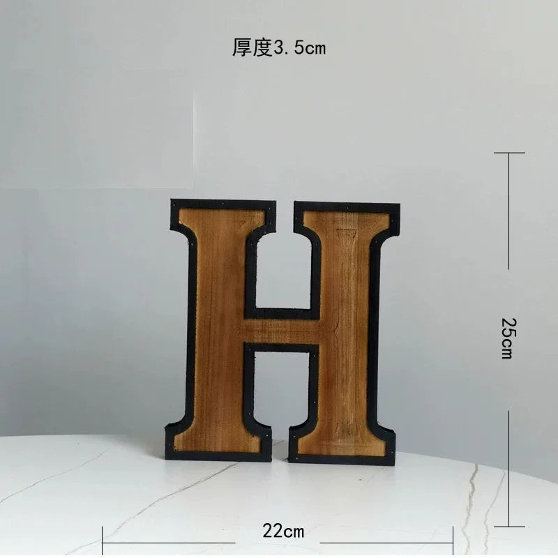 Industrial Style Uppercase English Letter Combination Distressed Solid Wood Bar Ornaments Cafe Shop Logo Decor Desktop Crafts