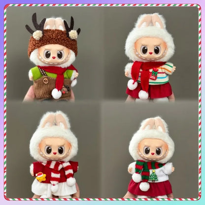Christmas Gift For 17cm Gen1-3 Lafufu Doll Christmas Clothes Blind Box Lafufu Pendant Santa Claus Sweater Hat Set