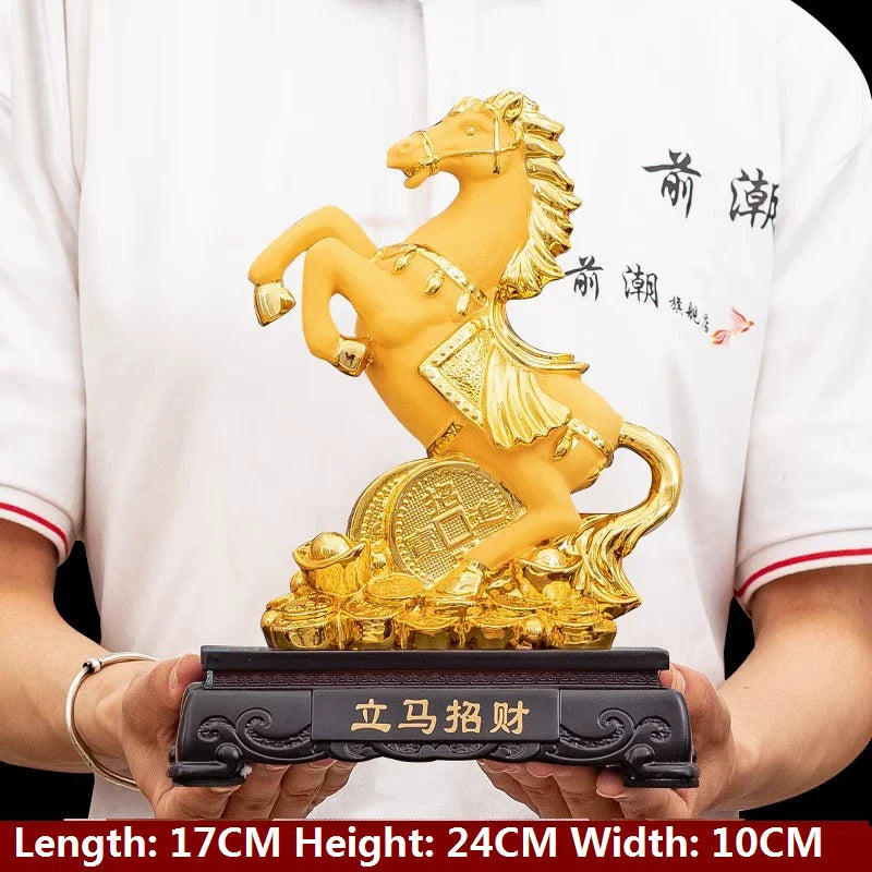 Gold Horse Home Decor Resin Crafts Porcelain Animal Figurines Wedding Decoration Lovers Gift L2544