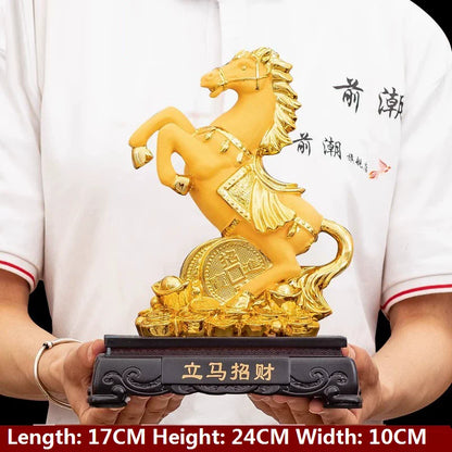 Gold Horse Home Decor Resin Crafts Porcelain Animal Figurines Wedding Decoration Lovers Gift L2544