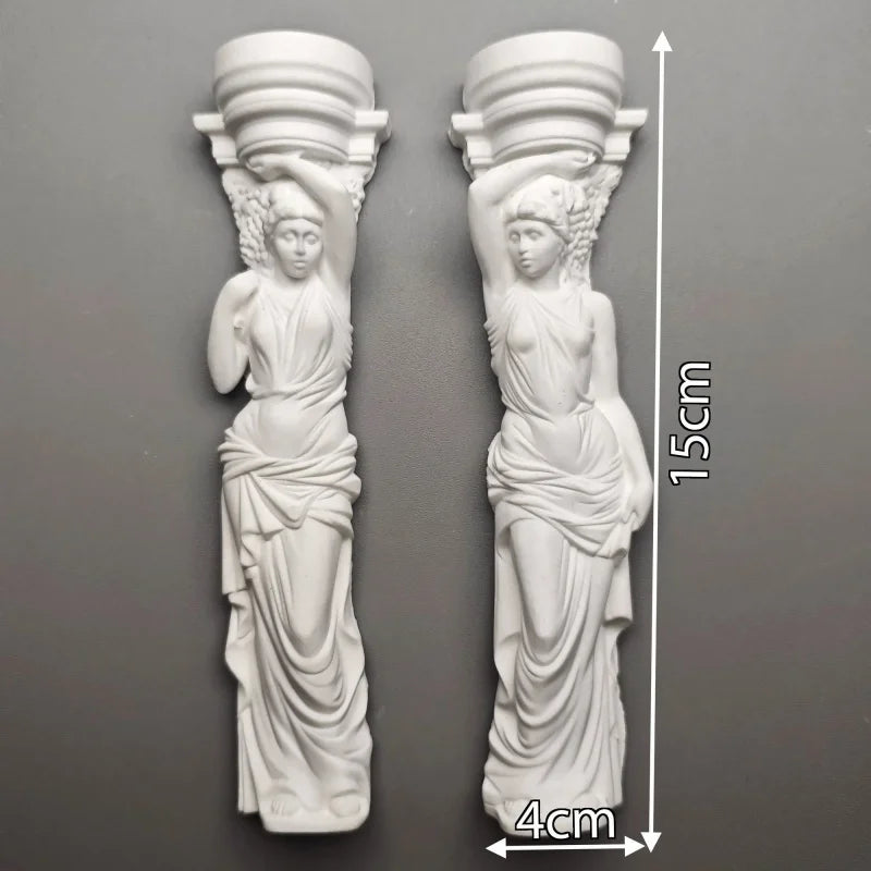 Set of Classical Maiden Column Statues - Plaster Sculptures, Greek-Inspired Shelf Artifact & Collectible Study Decor