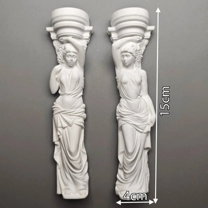 Set of Classical Maiden Column Statues - Plaster Sculptures, Greek-Inspired Shelf Artifact & Collectible Study Decor