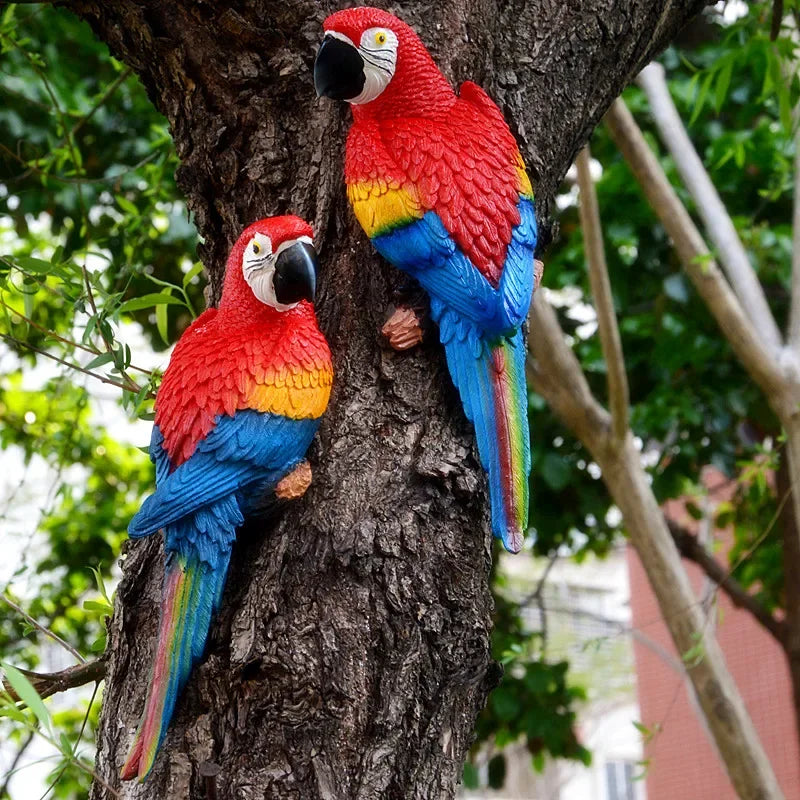 Simulation Parrot Statue Wall Mounted Outdoor Garden Tree Decoration Animal Sculpture Home Office Garden Decoration Ornament