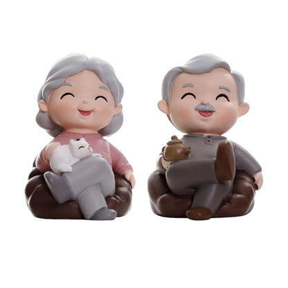 Grandma Grandpa Statue Miniature Figurine Resin Couple Ornament Cake Decoration Doll for Cabinet Shelf Decor Accessories
