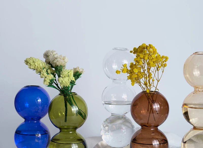 Glass Vase Nordic Home Decor Bubble Vase Small Vase on Colorful Table Decoration Gift Blue Glass Vase