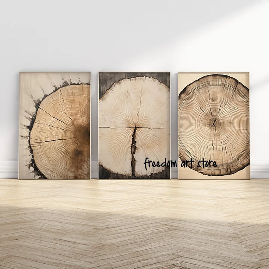Vintage Old Style Abstract Rustic Tree Rings Art Poster Canvas Painting Wall Prints Picture for Living Room Home Decor Cuadros