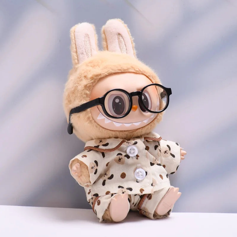Clothing For Labubu 17cm The Monsters Doll's Clothes Outfit Accessories DIY Kid Gift Cute Dog Pajamas V1 V2 Wear Slipper Glasses