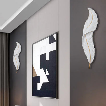 White Feather LED Wall Lamps  Modern Resin Sconce TV Background Wall Light for Home Bedroom Living Room Remote Wall Mount Lights