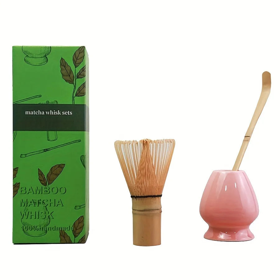 3pcs/set Matcha Set Bamboo Whisk Tea spoon Ceramic fittings Matcha Whisk (Chasen) Tea Spoon And Scoop (Chashaku) Tea-making Tool