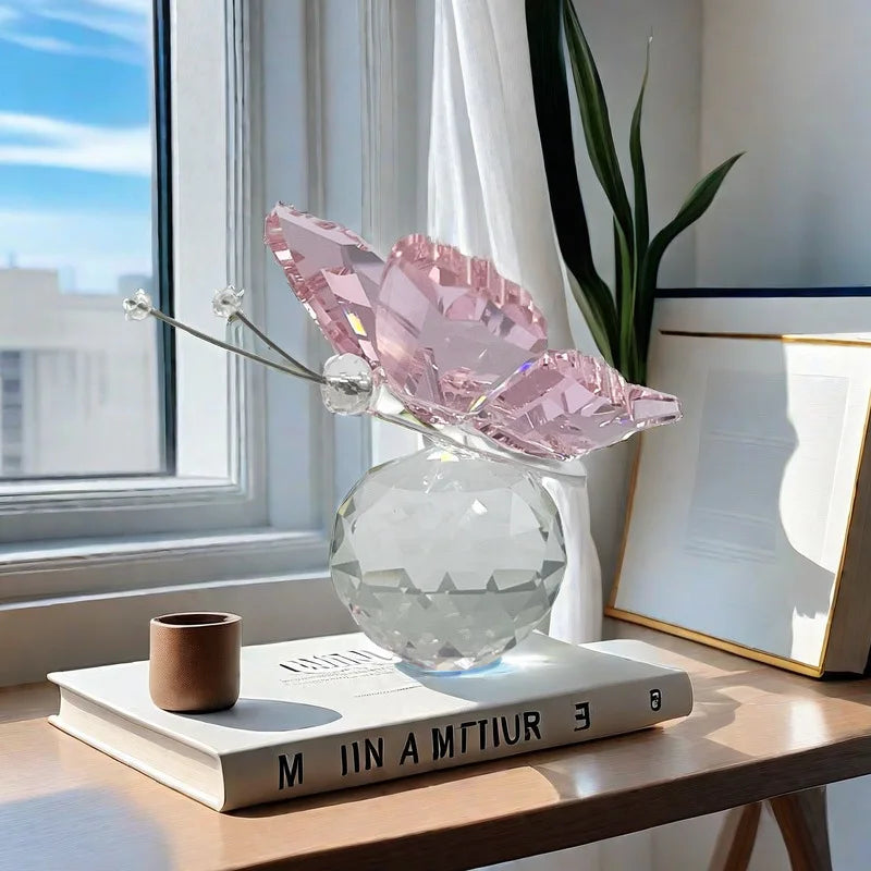 Crystal Cut Butterfly Ornament Decoration for Office Table Home Bedroom Crystal Ball Figurine Desk Table Window Ornaments Gifts
