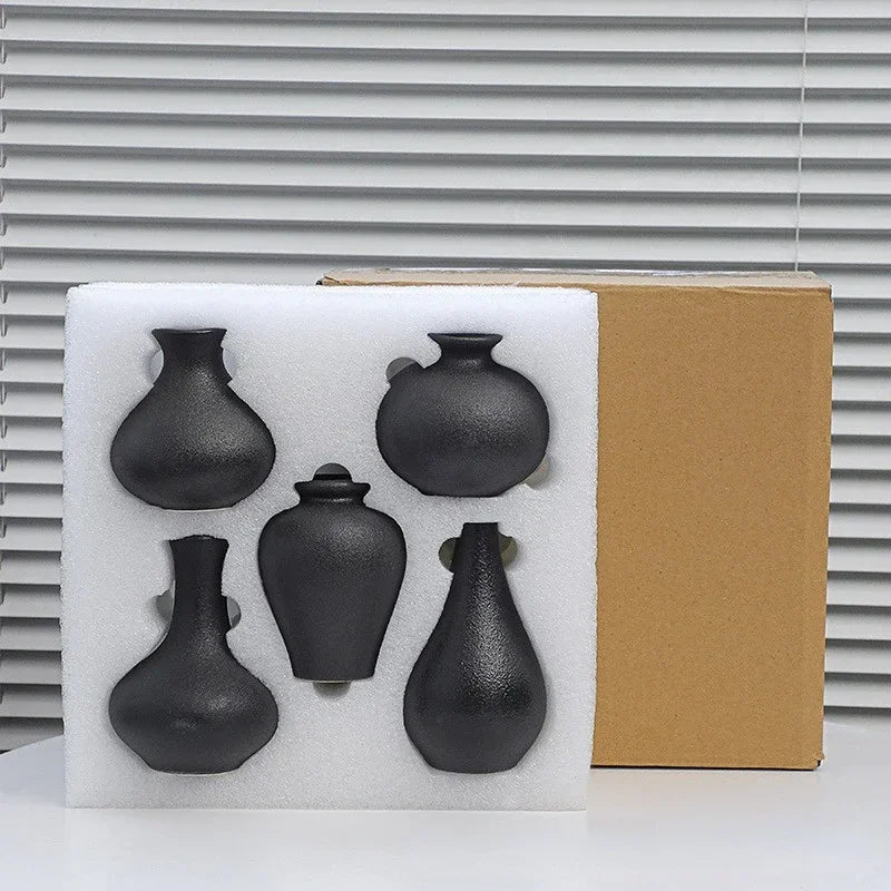 5-piece set Simple ceramic vase,  household handicraft, small flower ware, simple porch, TV cabinet, tabletop decoration