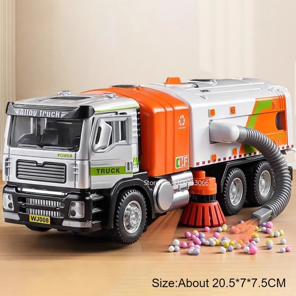 1:50 Sweeper Alloy Cars Toys Diecast Model Doors Opened Garbage Sanitation Truck Light Music Miniature Vehicle Child Adult Gifts