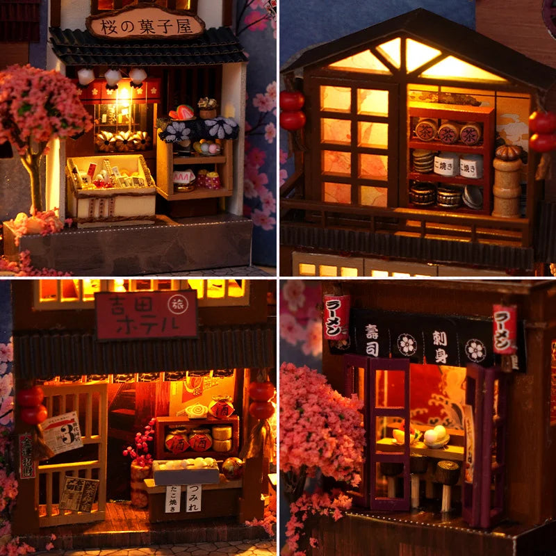 DIY Book Nook Shelf Doll House Miniature Wooden Bookshelf Insert Miniatures House Model Kit Anime Collection Birthday Toy Gifts