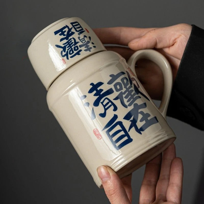 Portable Ceramic Tea Thermos with Cork Lid - Premium Insulated Teapot for Office Home Travel, Personal Steeping Cup