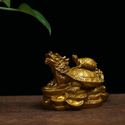 1Pc Gold Feng Shui Dragon Turtle Tortoise Statue Figurine Coin Money Wealth Luck