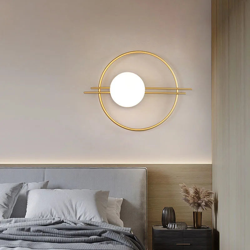 Modern led Wall Lamp Gold/Black Round Wall Light Creative Background Wall Lamps Bedroom Bedside Living Room LED Wall Sconce Lamp