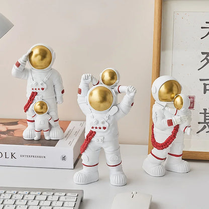 Home Decor Creative Father and Son Astronaut Figurine Resin Statue & Sculpture Crafts Modern Style Living Room Cabinet Ornaments