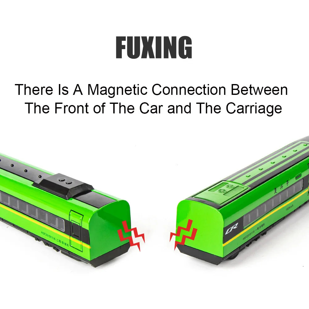 1:87 Alloy Diecast FUXING High Speed Railway Toy Models Car with Light Music High Iron Door Opened Vehicle Kids Educational Toys