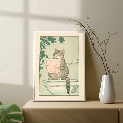 Japanese Tabby Cat in Bathtub Poster Prints Canvas Painting Retro Aesthetic Wall Art Picture Japandi Bathroom Toilet Home Decor