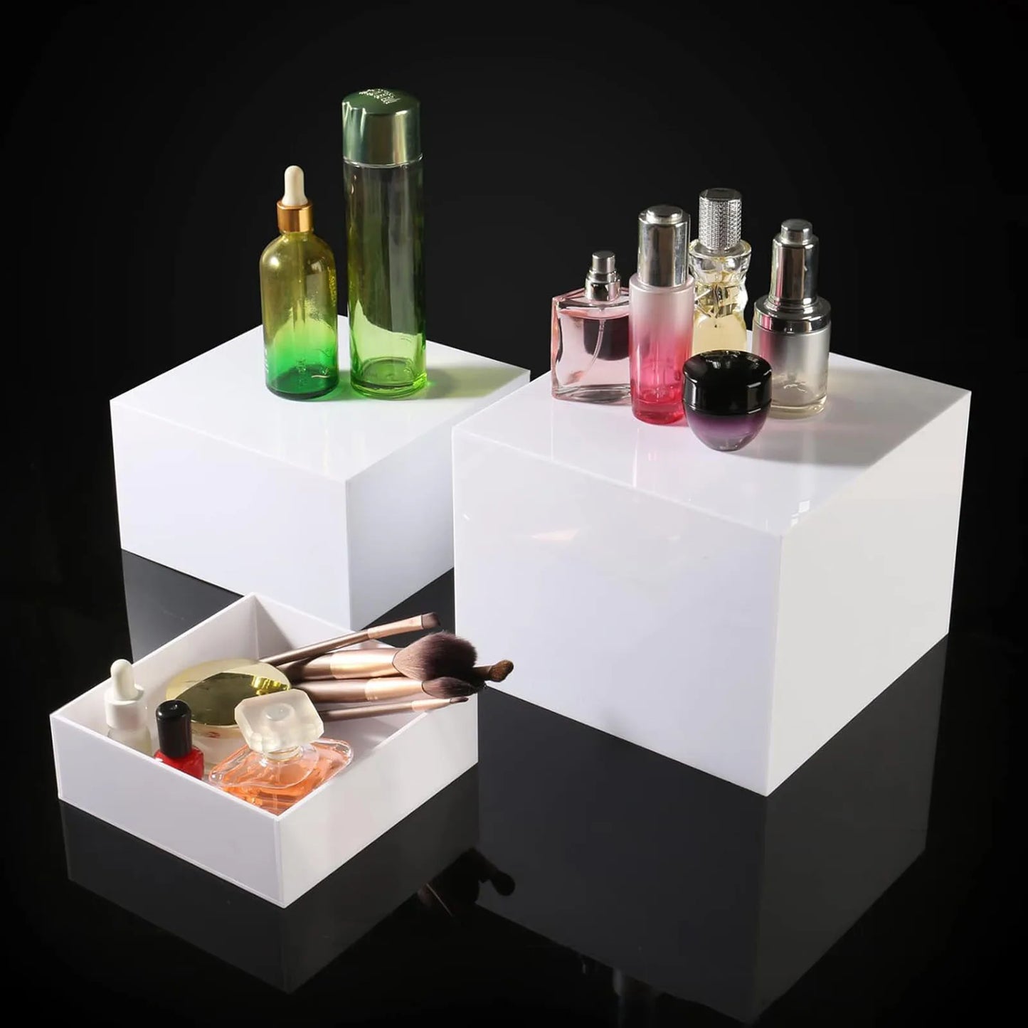 6Pcs Acrylic Display Stands with Hollow bottoms Food Risers Buffer Risers for Food Flower Arrangements Dessert Cake Cosmetics