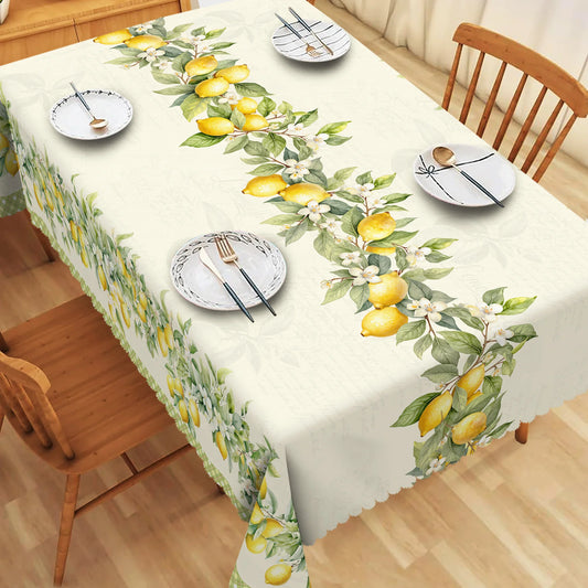 Summer Lemon Floral Buffalo Plaid Tablecloth Holiday Party Decor Retro Flowers Green Leaves Rectangle Table Cloths Home Decor