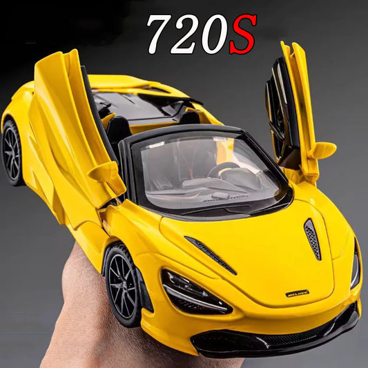1:32 720S Senna Models Cars Alloy Diecast Toy Light Music Pull Back Miniature Supercars Rubber Tires Vehicles Boys Perfect Gifts