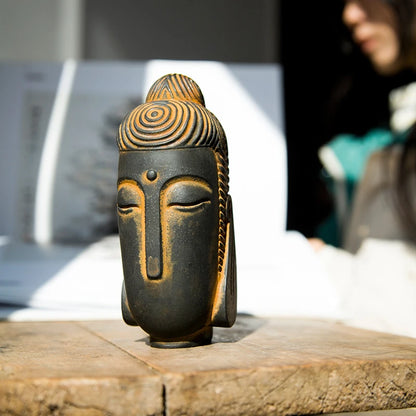 Chinese Zen Formless Buddha Head Ornament Imitation Cast Iron Figurines for Home Decor Desk Accessories Art Figurine Decoration