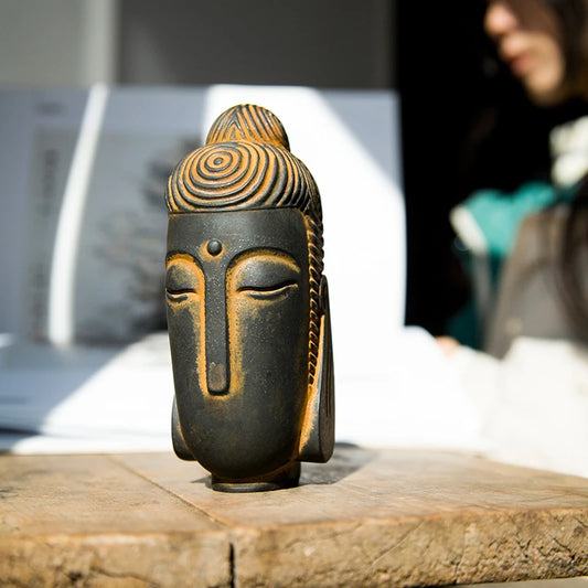 Chinese Zen Formless Buddha Head Ornament Imitation Cast Iron Figurines for Home Decor Desk Accessories Art Figurine Decoration