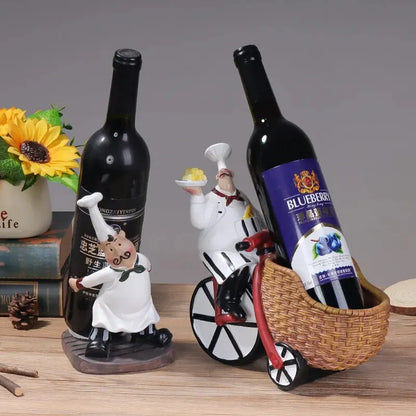 Chef Decorative Wine Rack Bottle Holder for Kitchen, Wine Rest Figurine Statue, Wine Lovers Unique Housewarming Gifts