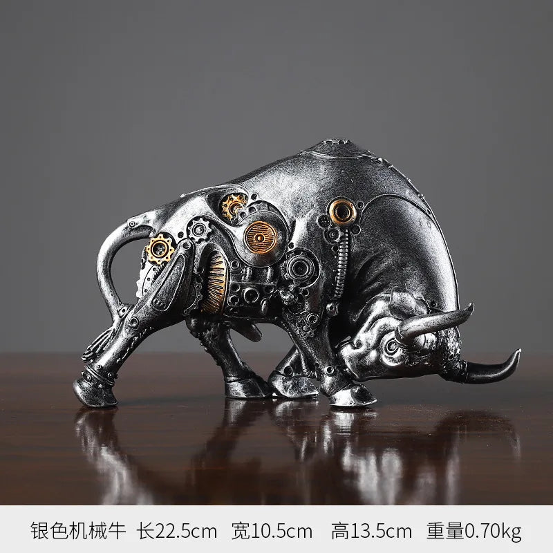 European Cyberpunk Mechanical Bull Resin Figurine - Realistic Cybernetic Animal Statue with Industrial Design Handcrafted Resin