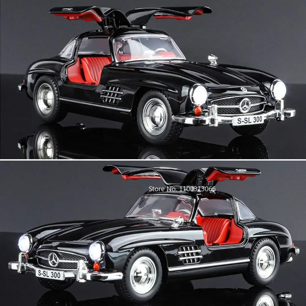 1:24 300SL Alloy Toys Diecast Models Cars 4 Doors Opened Vehicles Light Music Wheel Steering Vintage Car Children's Day Gifts