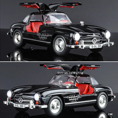 1:24 300SL Alloy Toys Diecast Models Cars 4 Doors Opened Vehicles Light Music Wheel Steering Vintage Car Children's Day Gifts