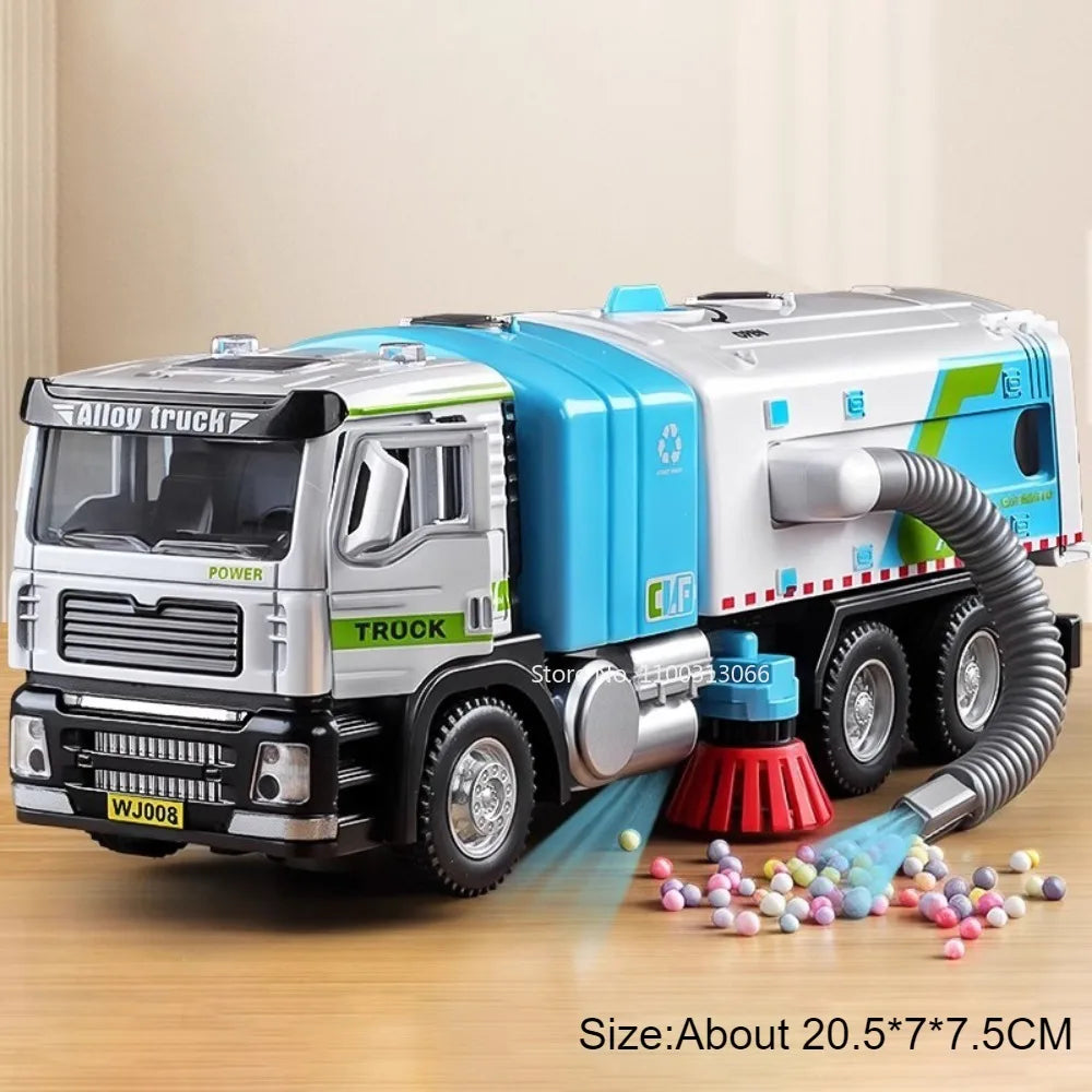 1:50 Sweeper Alloy Cars Toys Diecast Model Doors Opened Garbage Sanitation Truck Light Music Miniature Vehicle Child Adult Gifts