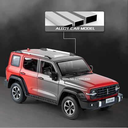 1/24 Tank 300 Alloy Cars Model Toy Rear Wheel Suspension Pull Back Vehicle with Lights Sound High Imitation Cars for Boys Gifts