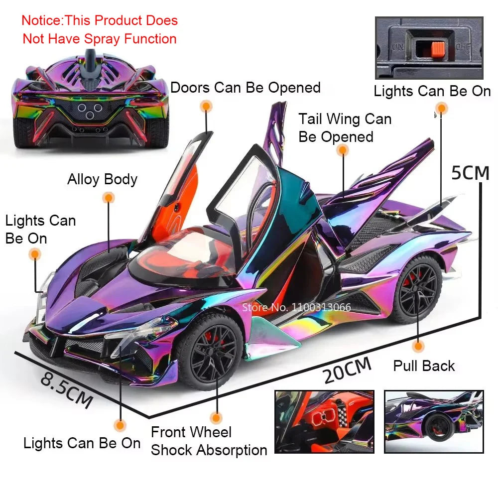 1:24 Pagani Huayra BC Apollo EVO Toy Cars Alloy Models Rubber Tires Doors Opened Miniature Sports Car  for Boys Collection Gifts
