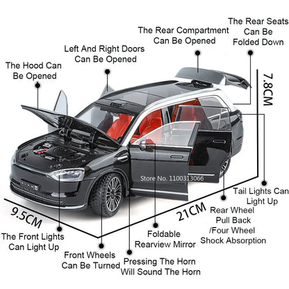 1:24 Scale SERES AITO M9 Cars Alloy Models Diecast Toy 6 Doors Opened SUV with Light Sound Vehicles Toys for Kids Festival Gifts