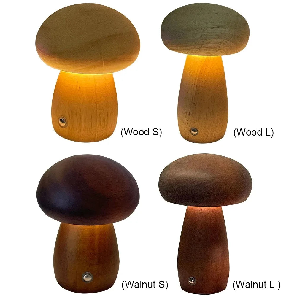 Bedside Table Night Light USB Rechargeable LED Mushroom Night Light Wooden Bedroom Sleeping Lamp Dimmable for Bedroom Study Room