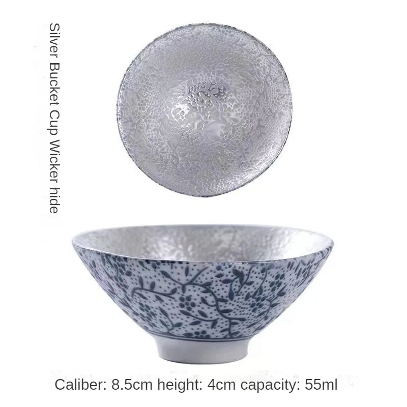 Creative 999 Sterling Silver Master Cup Ceramic Teacups Office Small Tea Bowl Household Handmade Chinese Kung Fu Drinkware