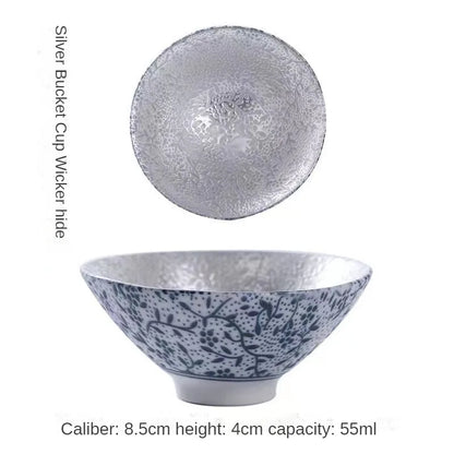 Creative 999 Sterling Silver Master Cup Ceramic Teacups Office Small Tea Bowl Household Handmade Chinese Kung Fu Drinkware