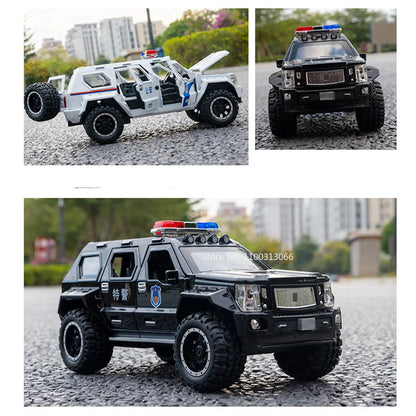 1:24 Scale Alloy QiaoZhiBaDun H2 Police Car Models Toys 6 Doors Opened Vehicles Wheel Pull Back Cars Adult Kids Birthday Gifts