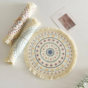 2023 New Bohemian Diameter 34cm/16cm Round Insulated Anti-scald Placemat Coaster Kitchen Accessories with Tassels