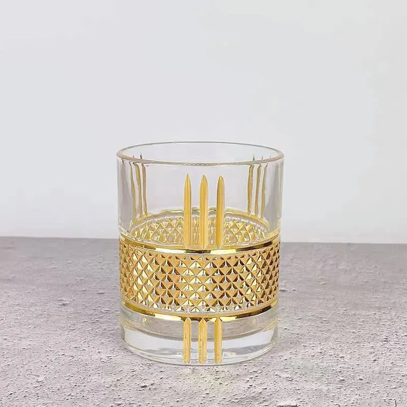Gold lining Whiskey Glass, Old Fashioned Rocks Glasses Tumblers, Glassware for Cocktail Scotch, Bourbon, Gin, Voldka, Brandy