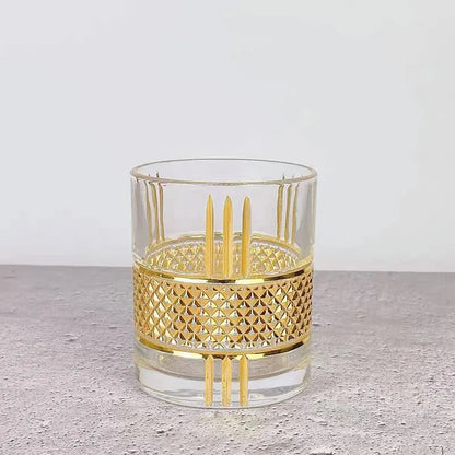 Gold lining Whiskey Glass, Old Fashioned Rocks Glasses Tumblers, Glassware for Cocktail Scotch, Bourbon, Gin, Voldka, Brandy