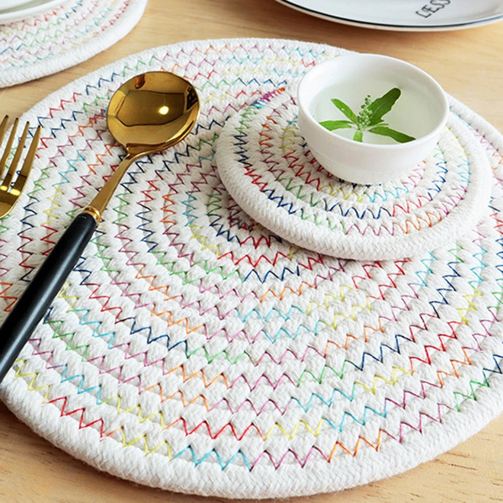 Round Cotton Woven Non-slip Kitchen Placemat Coaster Insulation Pad Dish Coffee Cup Table Mat Napkin
