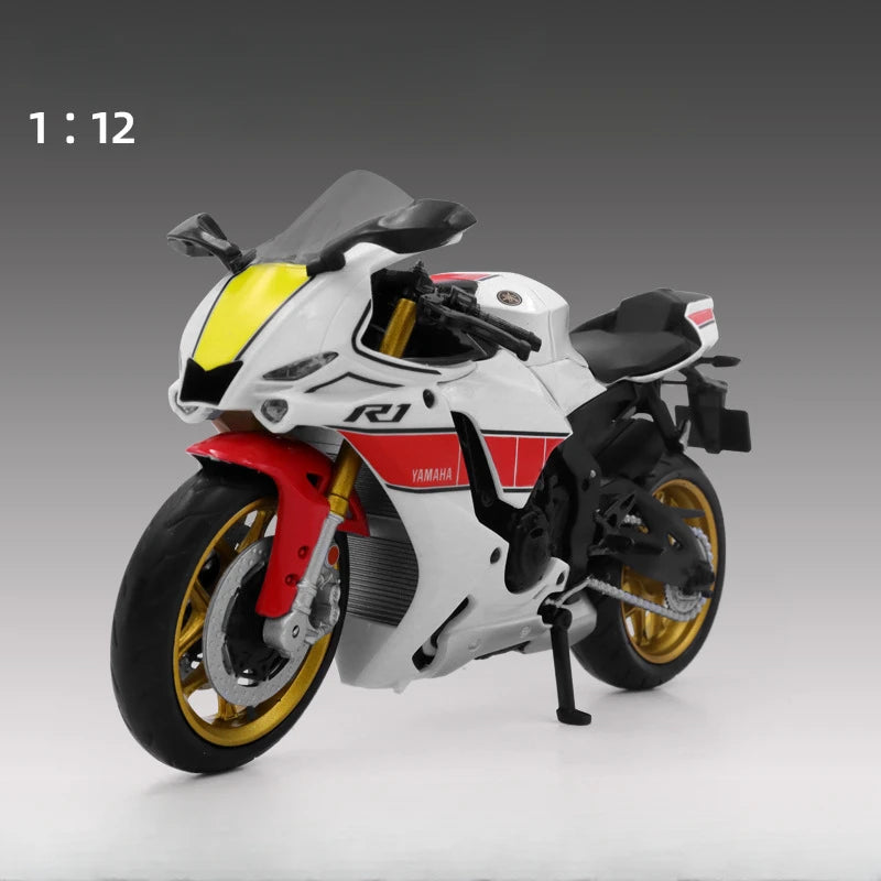 1:12 Yamaha YZF-R1M Motorcycle Alloy Diecast Models Toys Cars Loadable Auxiliary Wheel Off-road Motorcycles Model for Boy Gifts