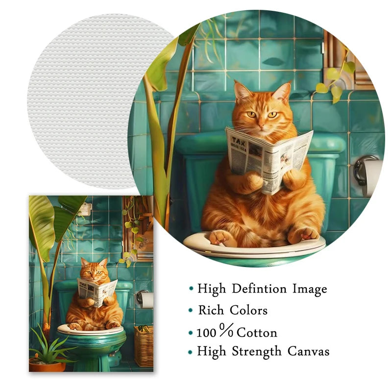 Funny Toilet Animals Black Cat Dog Flamingo Bear Tiger Reading Newspaper Poster Canvas Painting Wall Art Pictures Bathroom Decor