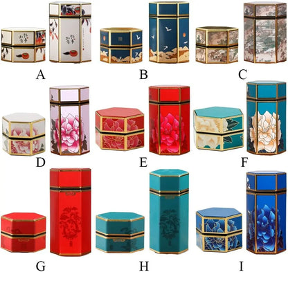 Creative Hexagonal Tea Pot Tin Can Tinplate Tea Storage Tank Sealed Portable Tea Box Tea Storage Container Tea Set Accessories