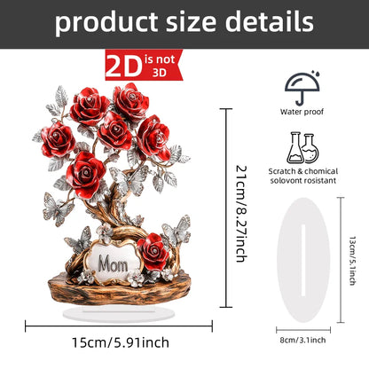 1pc 2D Flat Acrylic Sign Rose Flower Artwork Waterproof Collectible Decor Plaque Desk Bedroom Home Shelf Decor Mother's Day Gift