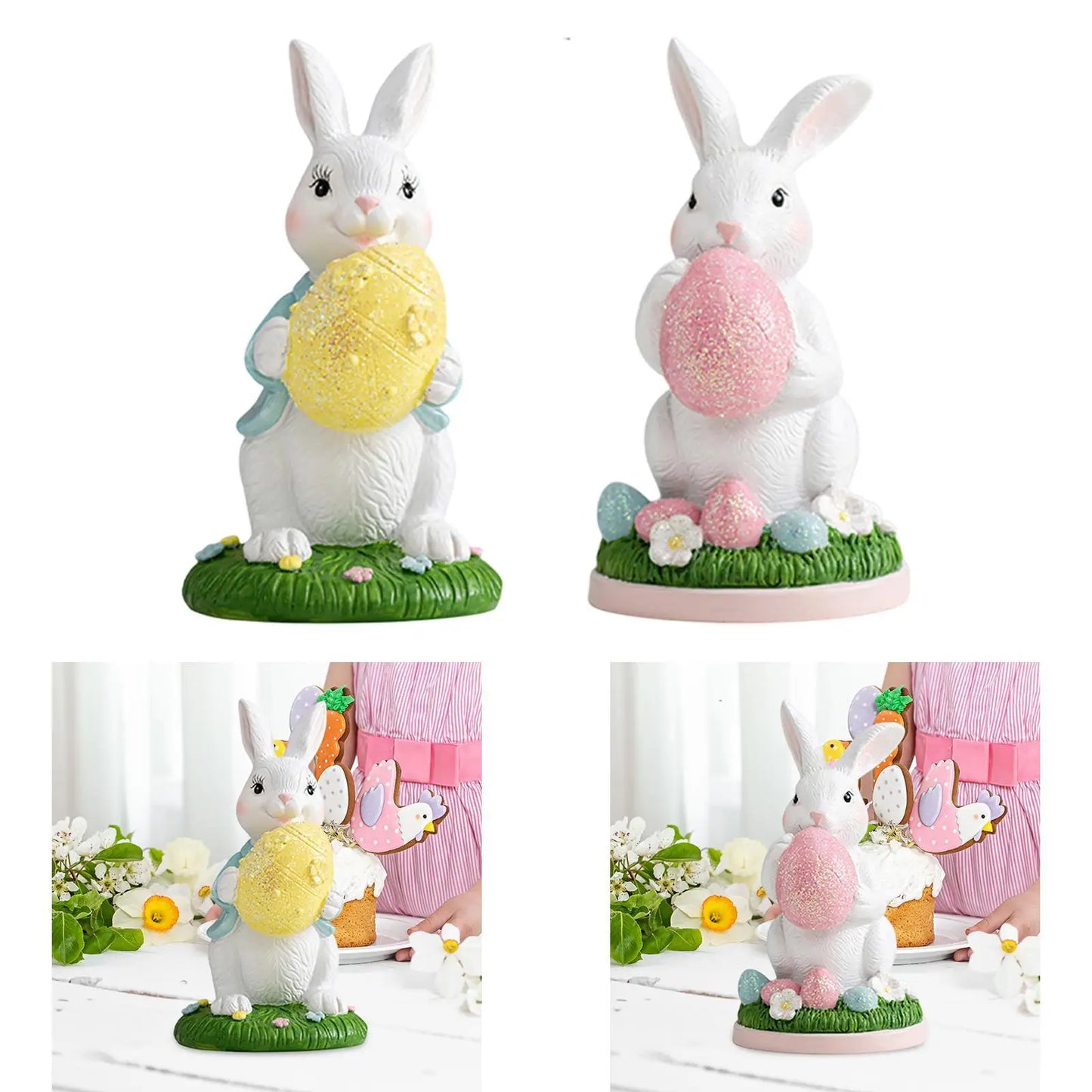 Easter Bunny Statue Desktop Decoration Collectible Holiday Decor Resin Ornament