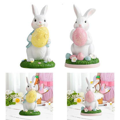 Easter Bunny Statue Desktop Decoration Collectible Holiday Decor Resin Ornament